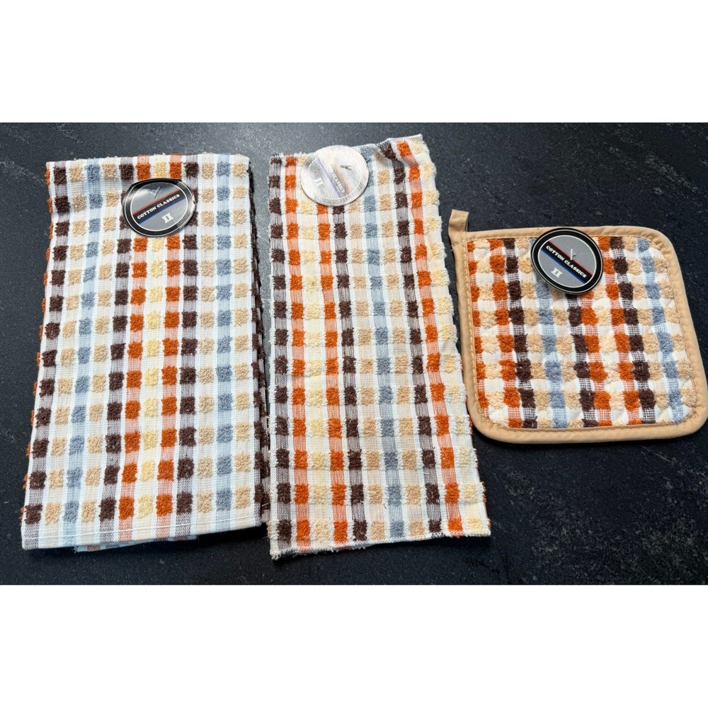 Vintage Montgomery Ward Cotton Classics Dish Towel, Dish Cloth & Potholder NOS